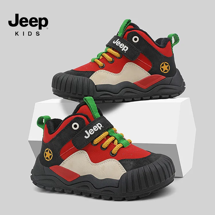 jeep男童运动鞋加绒冬季2025新款红色儿童二棉鞋女童鞋子保暖防滑