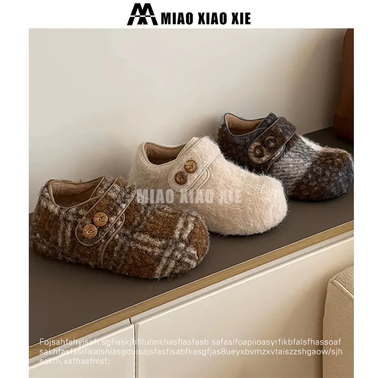 纽扣小面包~保暖魔术贴羊毛毛勃肯单鞋女棉鞋冬季毛呢勃肯鞋