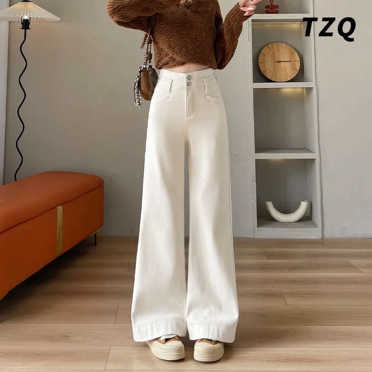 小个子秋冬加绒宽松阔腿微喇牛仔裤女高腰九分喇叭裤TZQ25101321