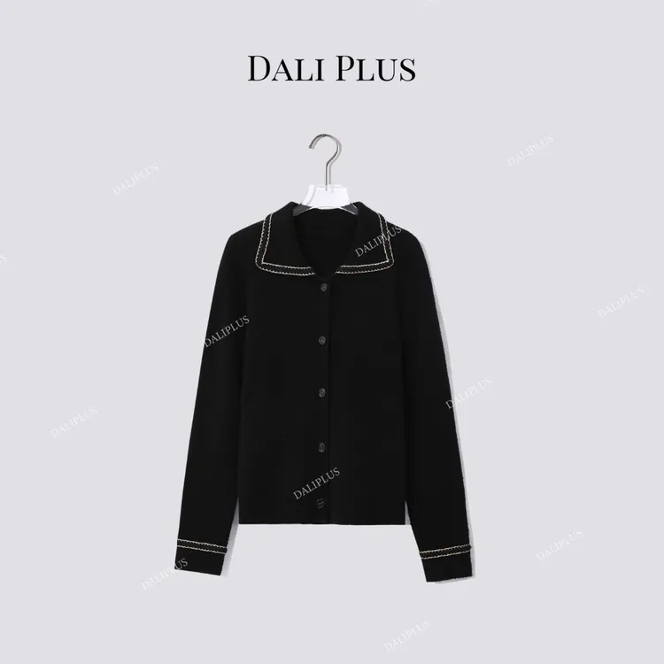 DALI PLUS“Co.Co绵羊毛针织”手工勾边翻领针织外套-D5MM3029