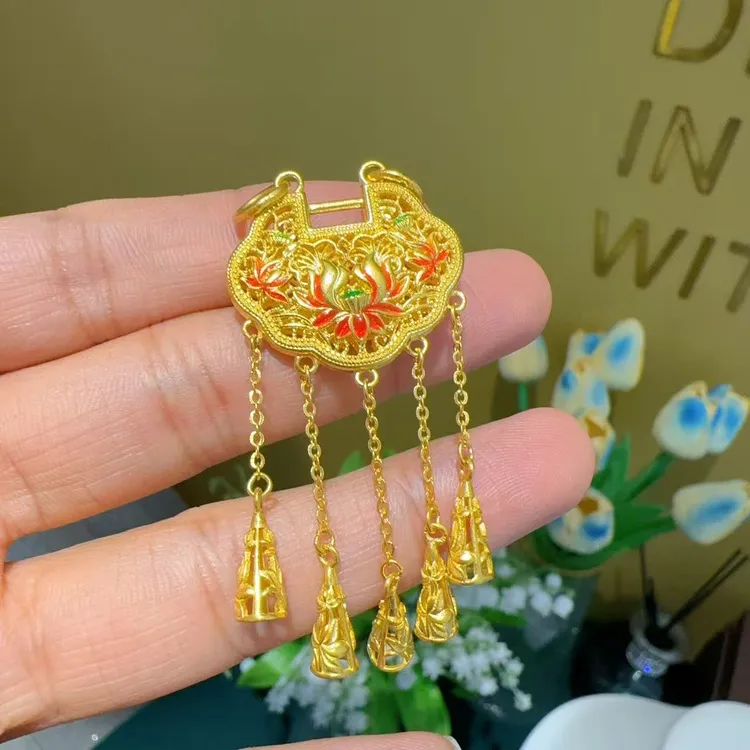 足金古法【同心莲锁】复古时尚传承足金锁精致足金锁