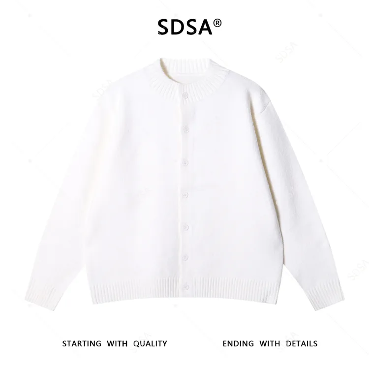 SDSA男士秋冬新款痞帅男装潮牌纯色纽扣开衫针织衫百搭圆领毛衣