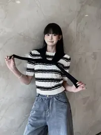 【68652】本#休闲百搭圆领针织修身上衣+披肩