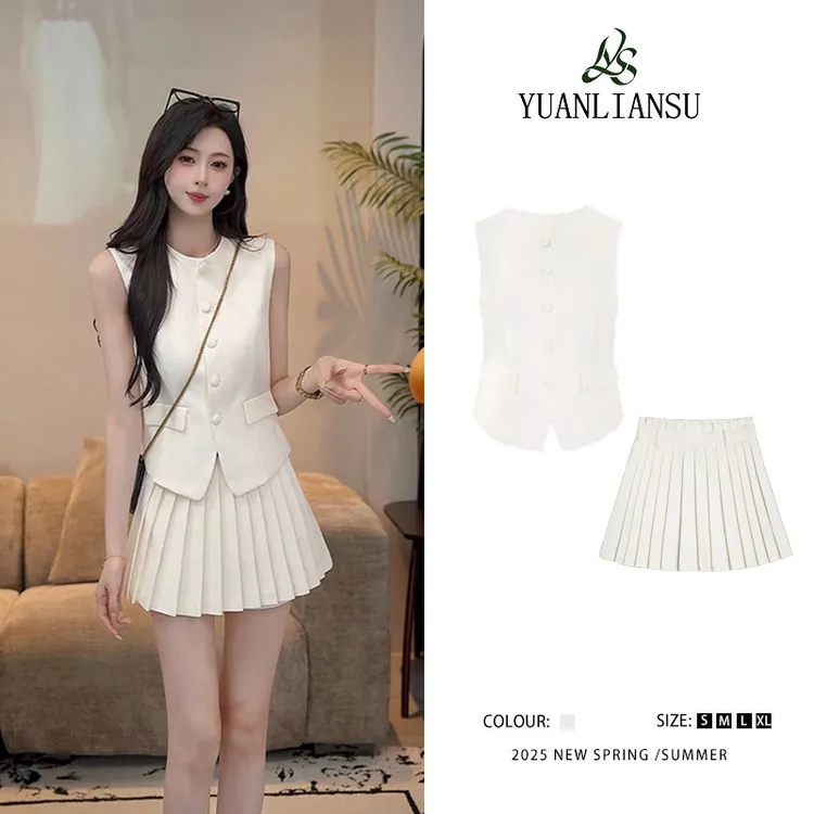 YUANLIANSU/圆脸酥【枝雨花繁】千金风马甲上衣+半身裙裤两件套夏季