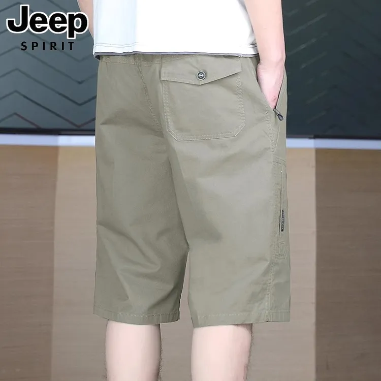 jeep吉普工装七分裤男潮流宽松大码裤子男款夏季薄款冰丝休闲短裤