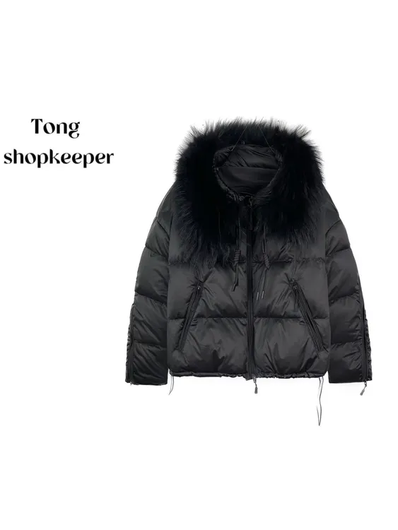 QJ/彤掌柜1682957 冬季25定制狐狸毛丝光定制拉链时尚小毛羽绒服