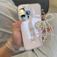 粉底波点蝴蝶结适用苹果16promax女VIVO华为OPPO小米15一加防摔壳