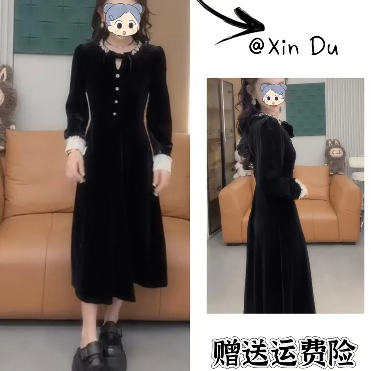 2025秋季新款时尚显瘦气质女士网红洋气连衣裙百搭款D23088