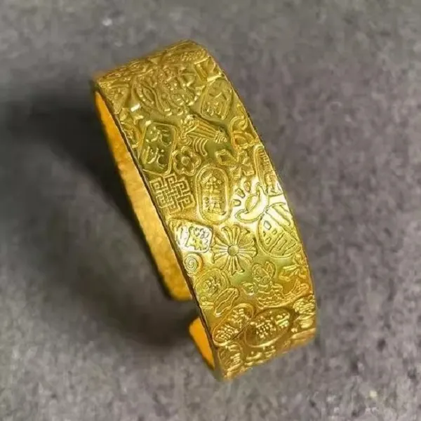 铜合金手镯 吉言手镯吉祥结百福国潮合金首饰镯子女款仿金手镯