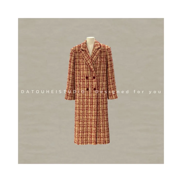 【DATOUHEI 秋冬新品】“韩剧女主"丝绒撞色格纹大衣D225M20308
