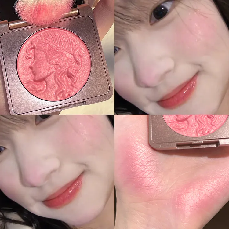 灵动少女单色腮红珠光带细闪复古偏光金浮雕胭脂高光一体平价彩妆