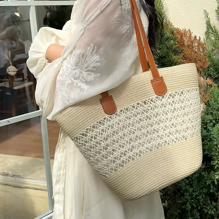 镂空包包特色草编包女大容量编织菜篮子夏日沙滩包法式单肩便携包