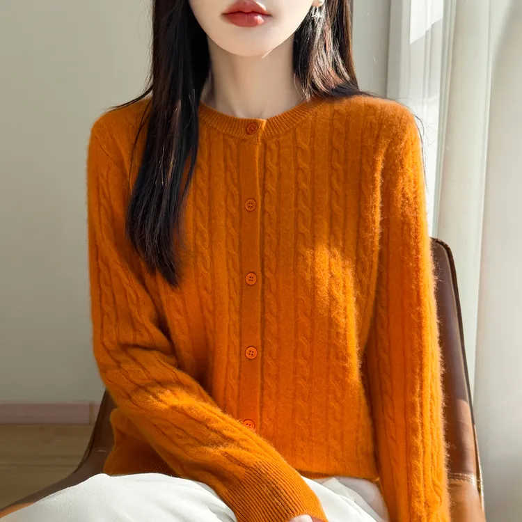 温柔减龄~100%羊毛开衫女款设计感休闲圆领时尚洋气针织衫女