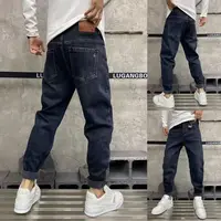 复古加厚绒小脚牛仔裤冬季男士新款奥粒绒小脚牛仔裤50091