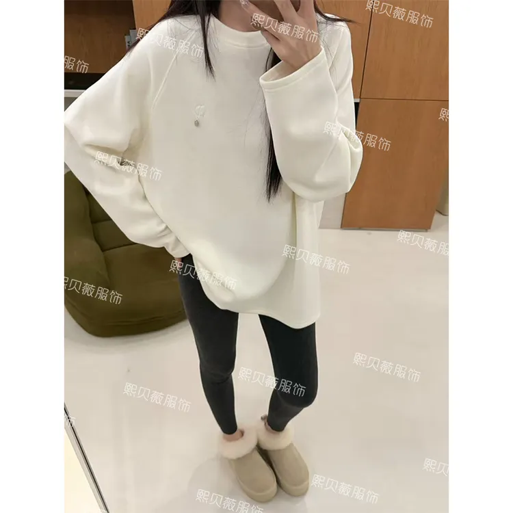 熙贝薇6 秋冬新款刺绣加厚圆领极简慵懒卫衣宽松长袖上衣 G5667