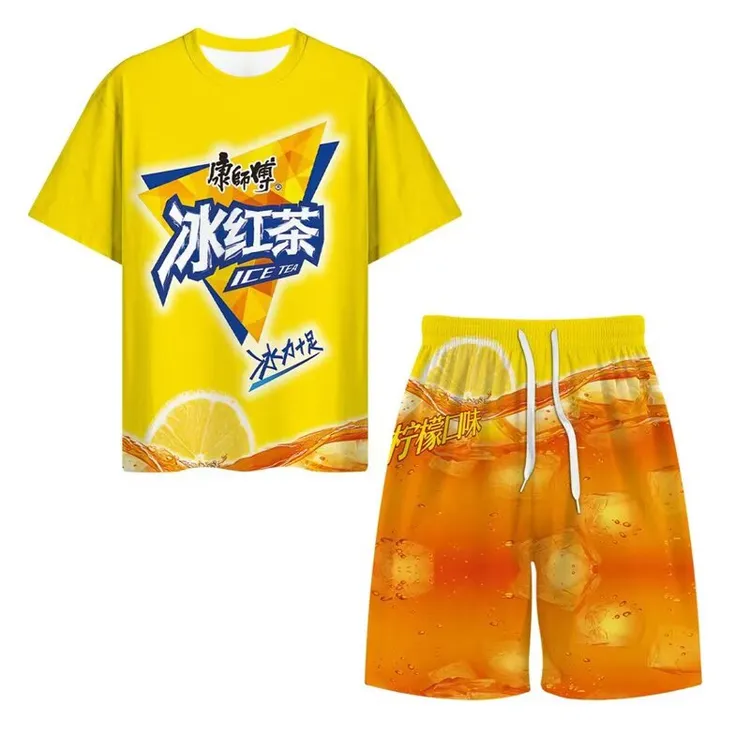 新趣味夏季恶搞冰红茶茉莉蜜茶套装男女同款搞笑印花圆领潮流套装