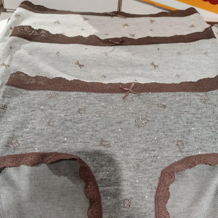 (3条）中腰磨毛透气美拉德色系女士三角内裤柔软舒适保暖