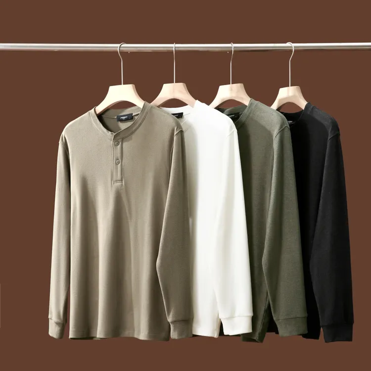 随性不羁 硬汉型男的标配 意式高端秋冬男士亨利领暖绒长袖打底衫