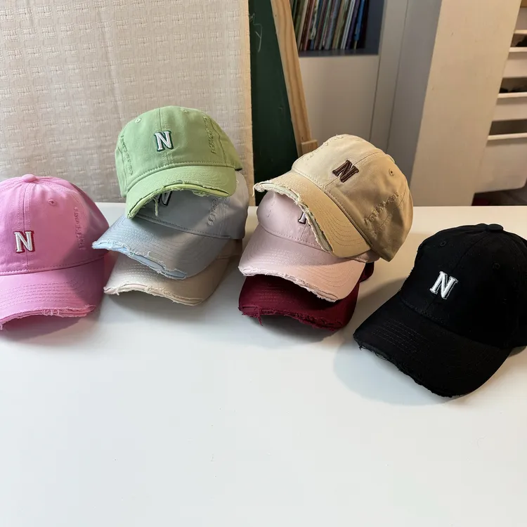 儿童帽子春夏秋冬四季字母N做旧磨边学院休闲男童鸭舌帽登山遮阳