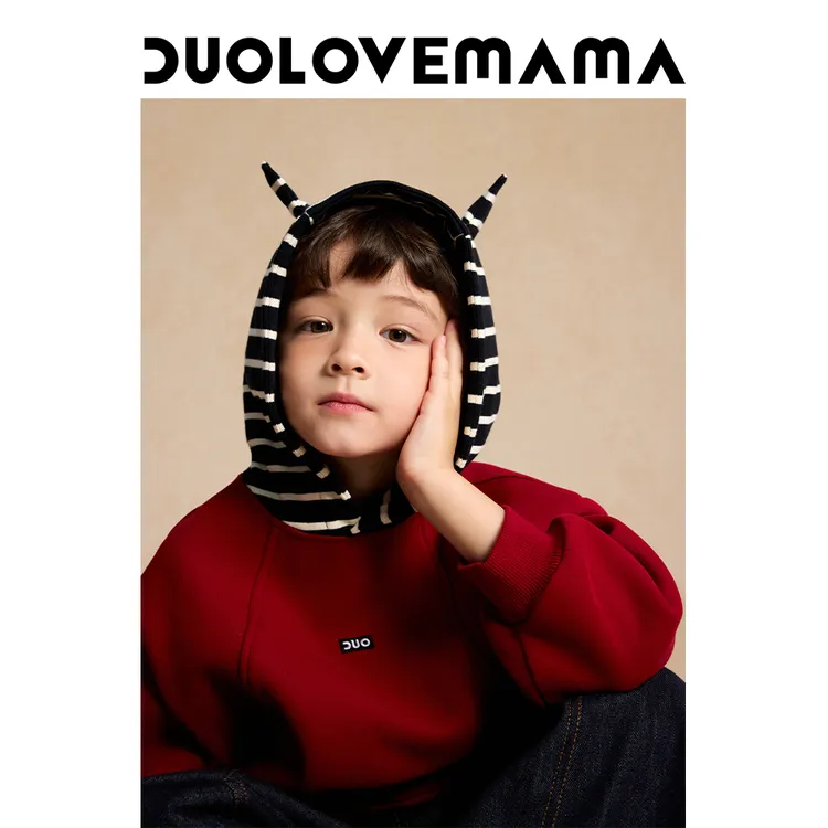 DUOLOVEMAMA【新年款】多多兽针织儿童连帽卫衣男女童拜年服