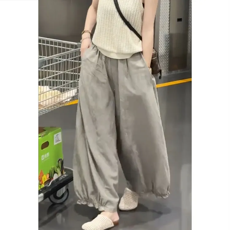 艾塔莉薄款慵懒风夏季休闲裤九分裤垂感木耳边百搭修身洋气文艺女