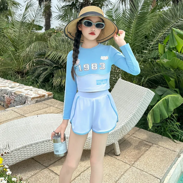 女童夏季泳衣2025新款女孩防晒长袖游泳衣儿童分体泳装高颜值套装