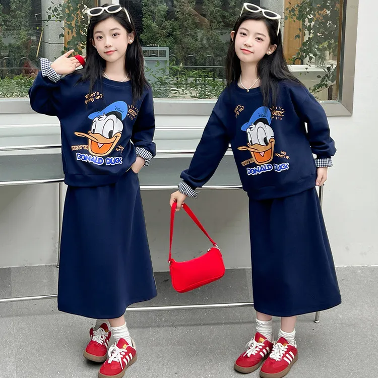 旭江女童春秋套装新款儿童秋装卫衣两件套童装秋季半身裙韩版中大