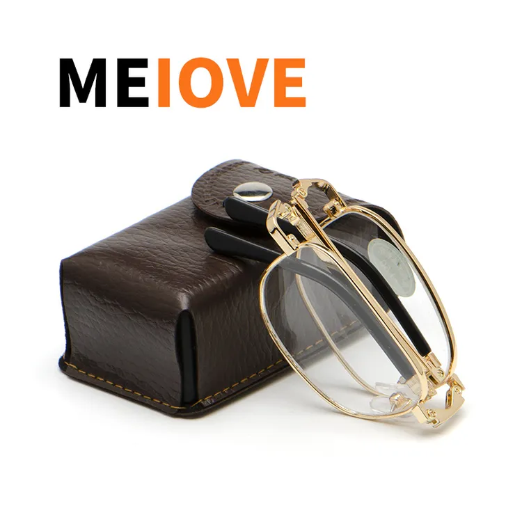 高清折叠水晶老花镜可折叠中老年耐磨金色便携高档简约轻便护目