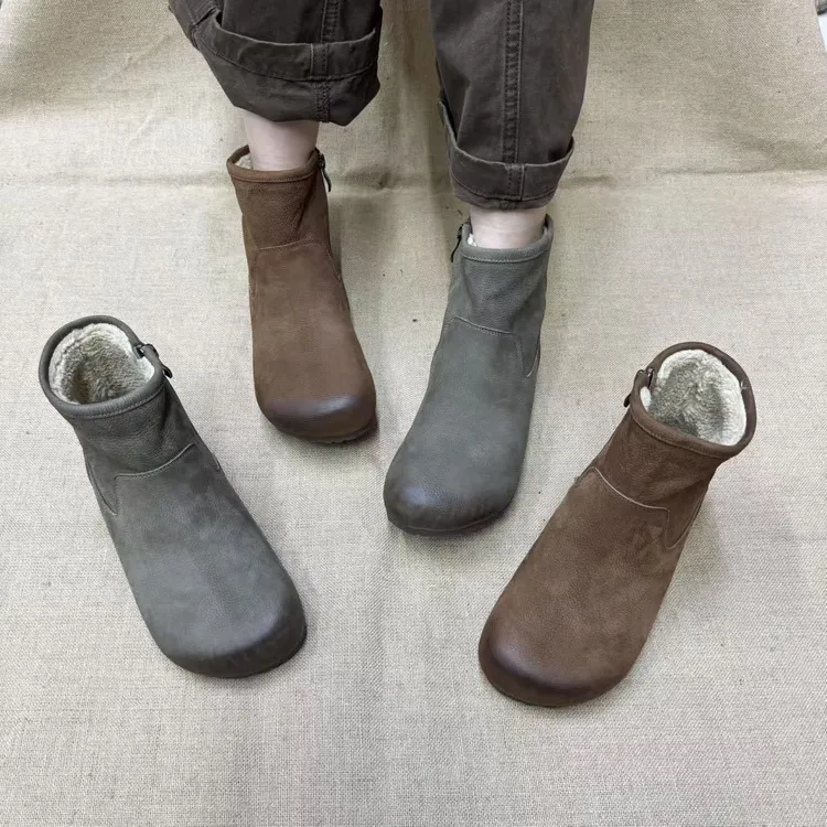 3033-1A冬季新款加绒保暖纯色侧拉链平跟舒适百搭休闲女靴