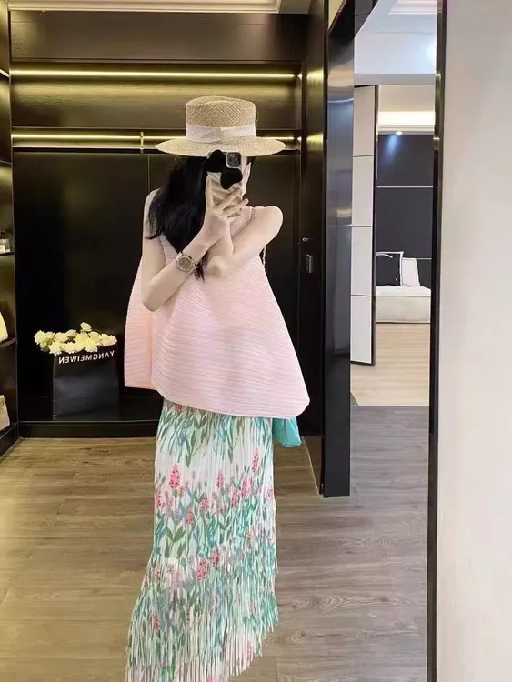 三宅褶皱流苏半裙百搭气质时尚