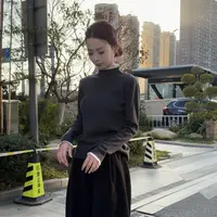 岑岑-【半高领领袖蕾丝拼接打底衫】冬季百搭气质减龄打底