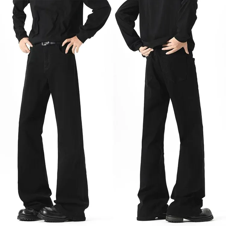 cleanfit黑色牛仔裤男款春秋款水洗美式微喇弹男款微喇弯刀牛仔裤