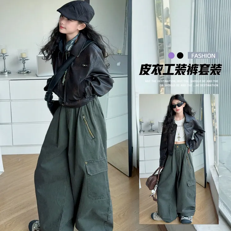 女童皮衣外套秋款2025新款中大童洋气时髦机车服夹克PU皮上衣潮酷