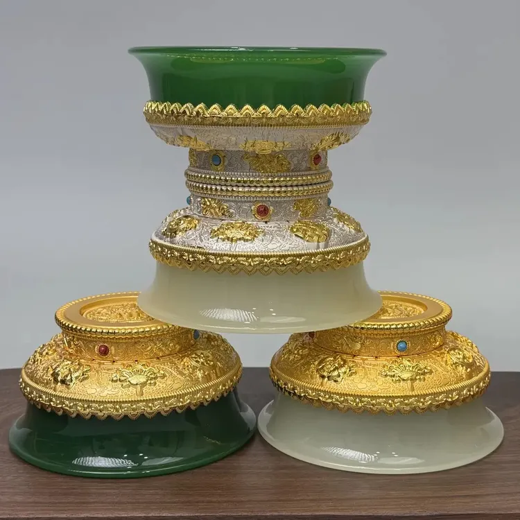 【西藏包邮】底部金属合金材料家用装饰供水手感重民族碗