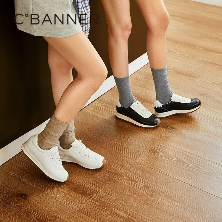 【新品】千百度时尚休闲鞋女2026春季新款小白鞋德训运动鞋低帮百搭