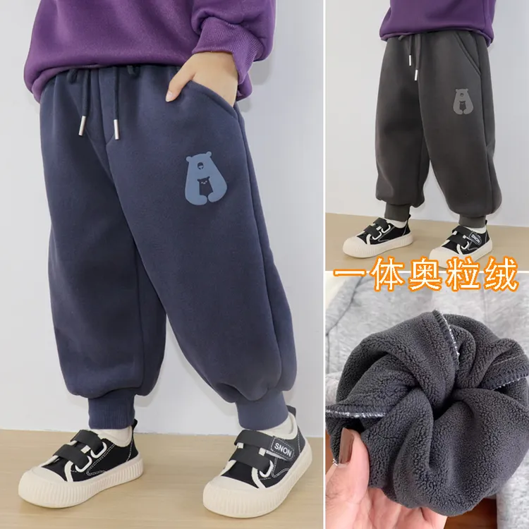 女童男童裤子加绒秋冬季新款儿童一体绒休闲加厚宽松宝宝外穿男孩