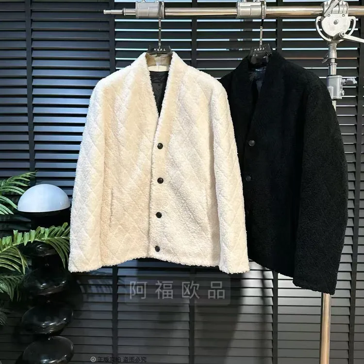 男士冬季菱格无领道袍羊毛外套【羊毛内胆】25239