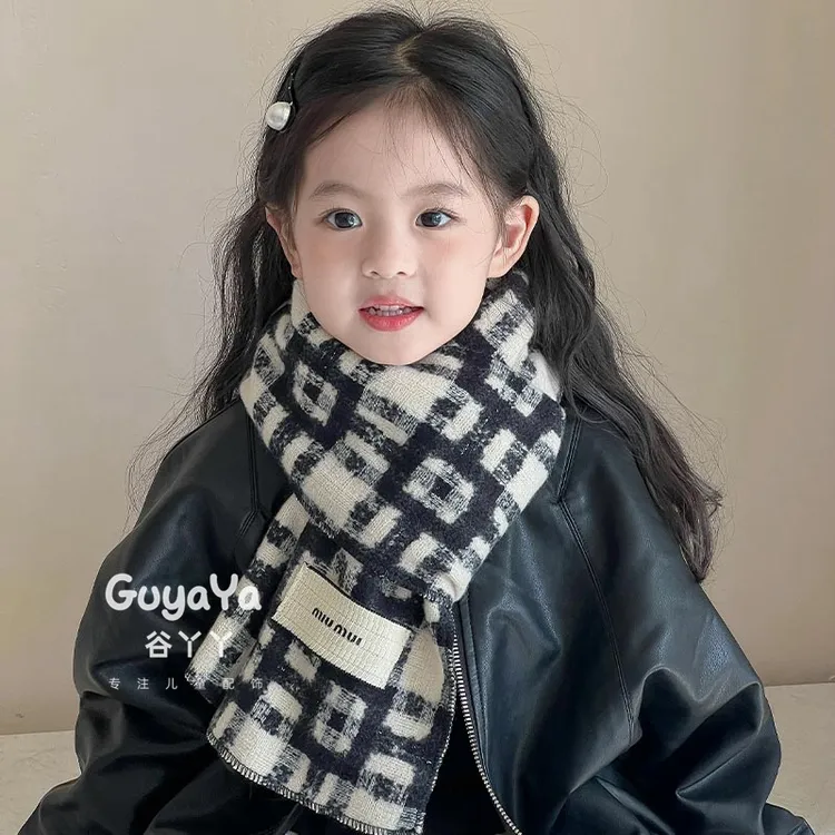 儿童韩版百搭格纹围巾女童宝宝秋冬季保暖防寒护颈时尚防风围脖