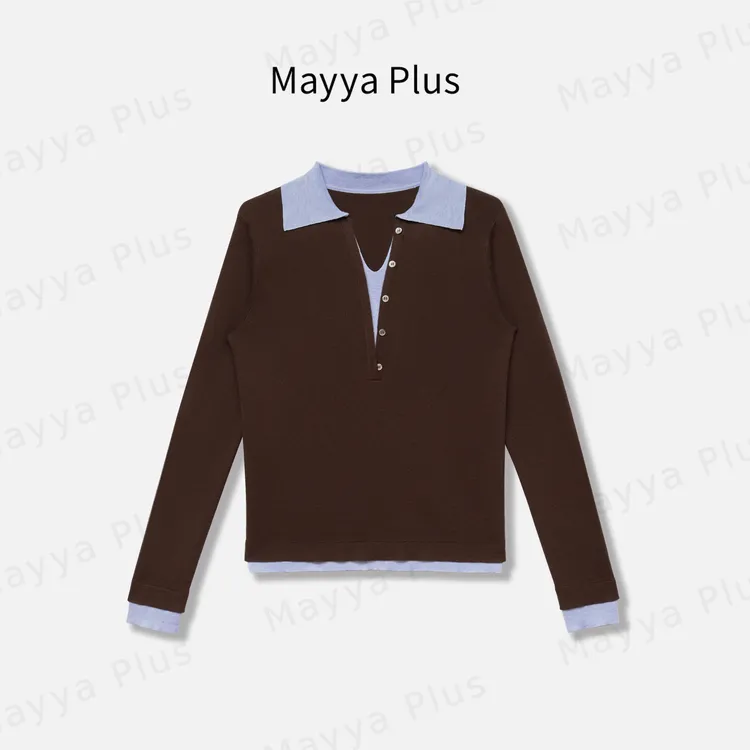 【调色盘】Mayya Plus麦芽定制秋季假两件Polo领针织上衣32536633