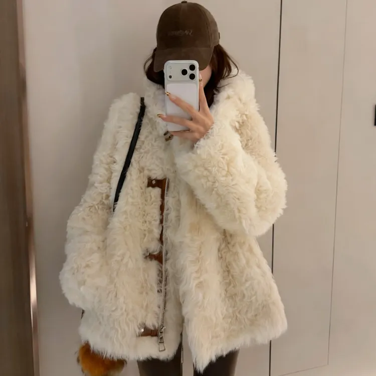 RINA 2025FW/格雷墩墩 连帽款托斯卡纳皮毛一体皮草外套