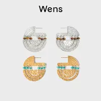 Wens/吻斯 铜合金耳饰 明星同款 部落图腾串珠多层圈圈耳环百搭