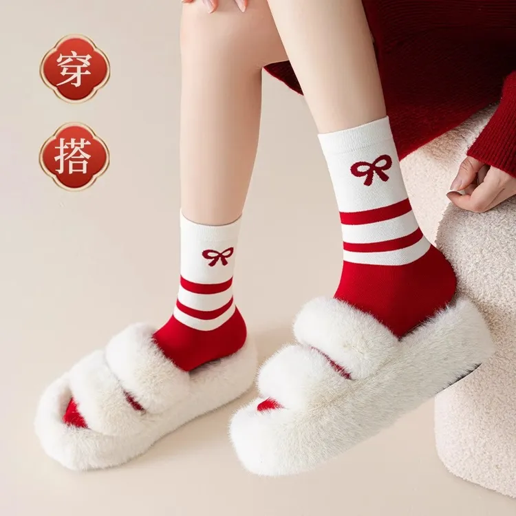 红袜子女款本命年纯棉2026马年2025年新款爆款属马女士红色结婚礼