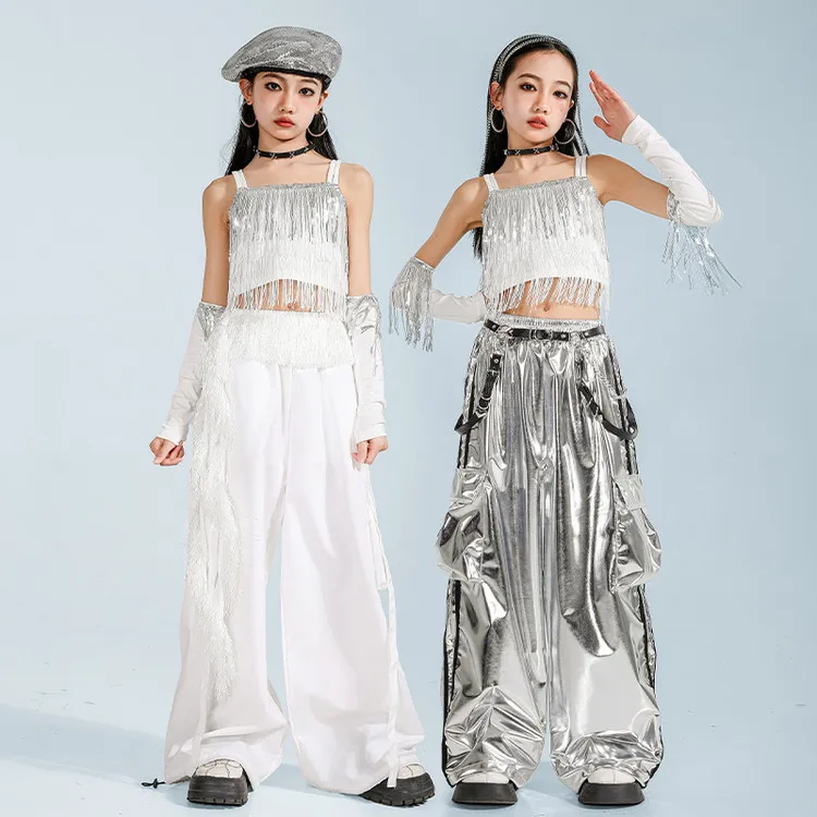 儿童爵士舞服装潮酷时髦背心皮裤套装女童舞蹈服jazz女孩街舞潮服
