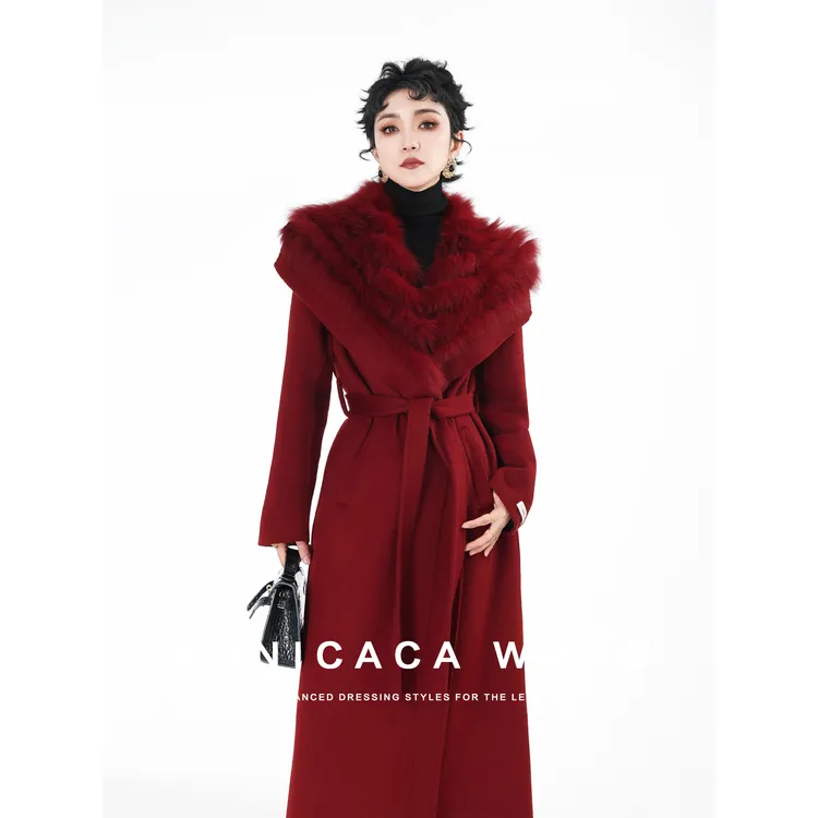 【莫妮卡卡】2025冬季轻奢休闲百搭系带羊毛大衣毛呢外套S6995-1