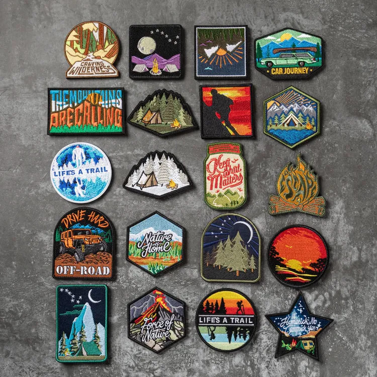 刺绣全地形山脉日出太极风景魔术贴瓶士气章DIY补丁臂章狼斯巴达