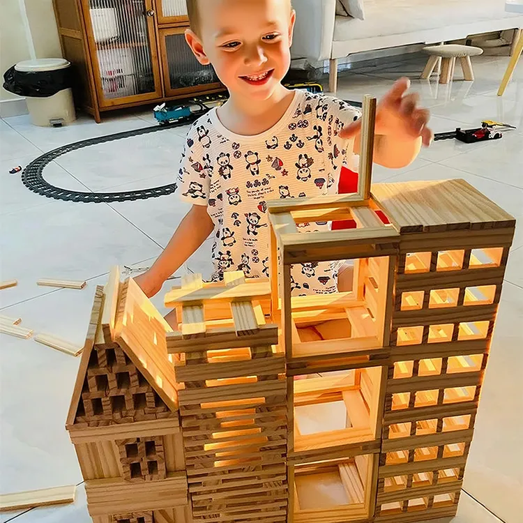 阿基米德积木原木卡普乐木头木片木条儿童男女幼儿园自由拼搭建筑