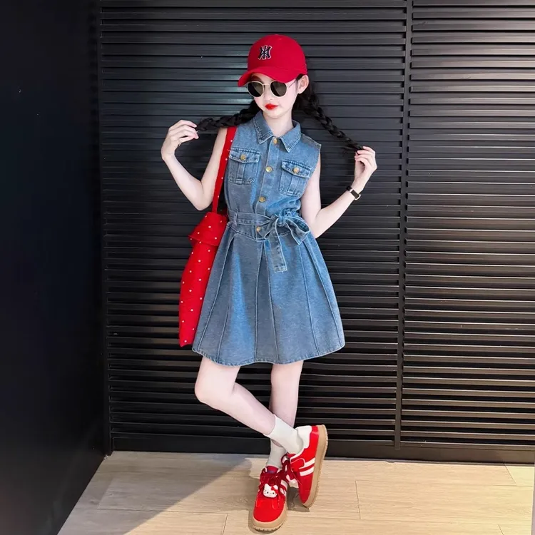 2025炸街女童裙子夏新款女大童潮酷牛仔连衣裙夏季洋气网红背心裙