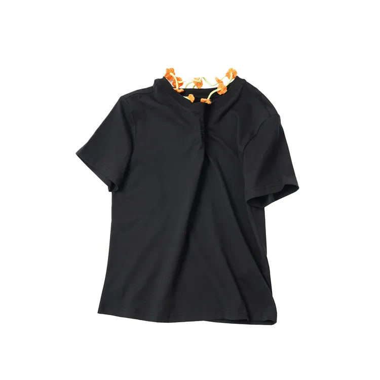 【撞色花藤绣花短袖】TXAL56161简约设计感重工绣花舒适轻奢T恤