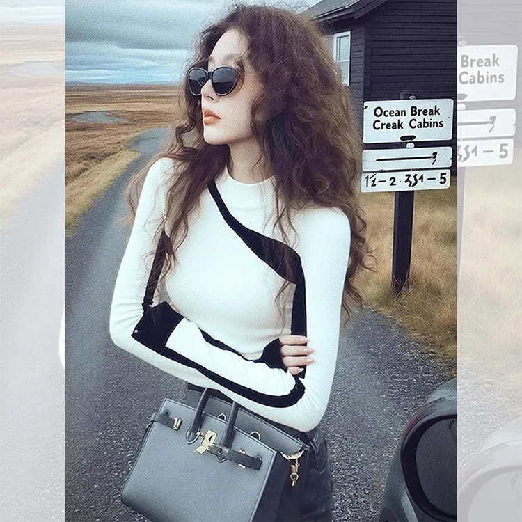 独特漂亮内搭白色小衫女韩系秋冬装休闲针织打底衫洋气高贵上衣服