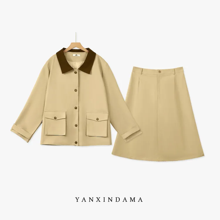 【岩心】大码女装300斤胖MM洋气时尚休闲小众老钱风两件套10123